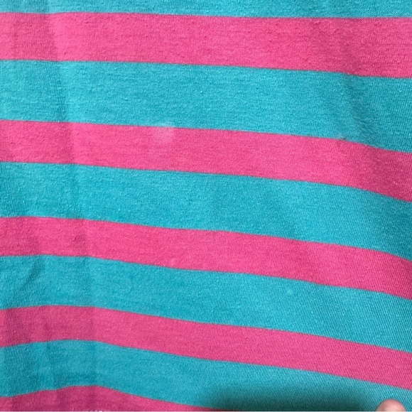 Unisex Striped Teal and Pink Shirt Vintage Single Stitch Cotton T-Shirt Size M - Picture 7 of 16